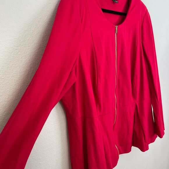 Lane Bryant Womens Plus 26 Red Zip Up Stretch Jacket Peplum Long Sleeve - Picture 4 of 9